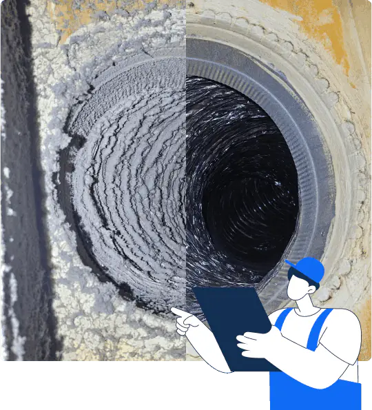 Before-and-after view of an air duct cleaning result